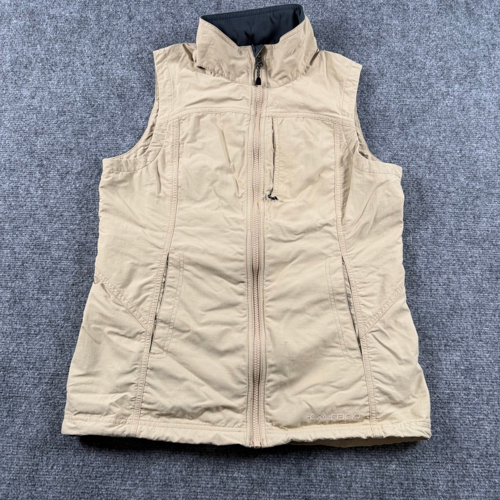 ExOfficio Vest Womens Medium M Beige Ripstop Full Zip Outdoor Hiking Travel
